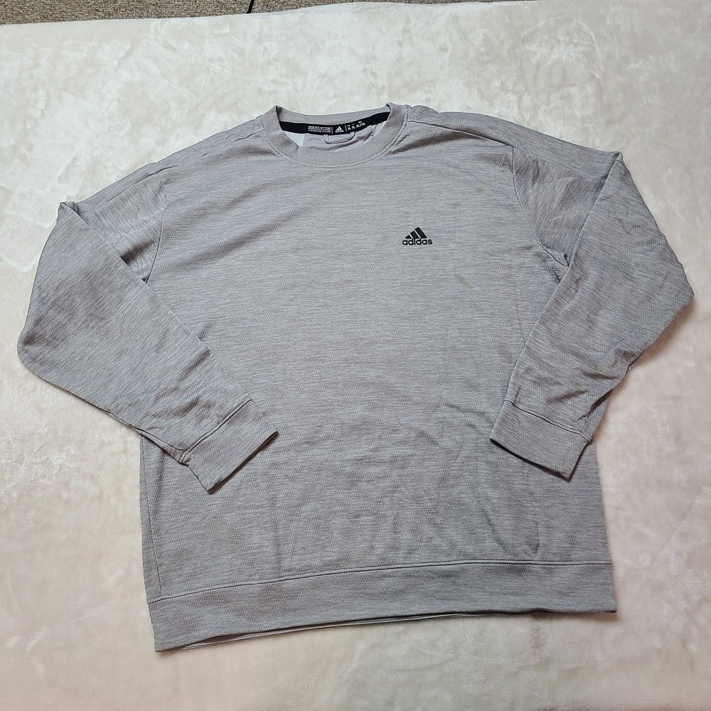 adidas Essentials Men's Gray Crew Neck Fleece Logo Pullover Sweatshirt *Stained*